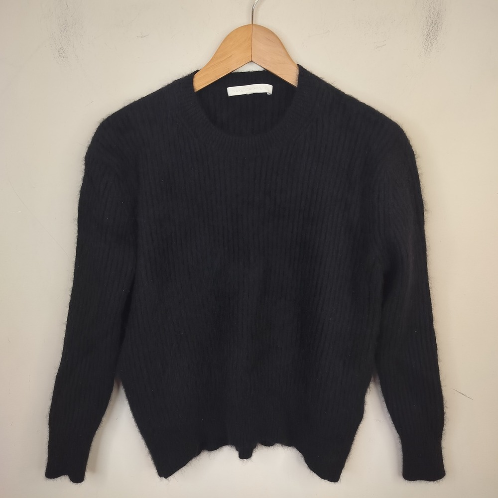NAKED CASHMERE Black Ribbed Sweater Medium Cropped Hi Low Soft Cozy Minimal